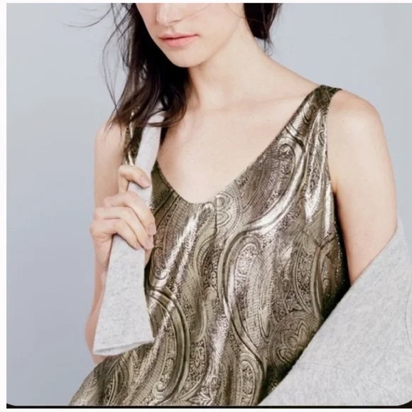 J. Crew Cate Cami Gold Top Tank Metallic paisley, NWT, Size 2 - Picture 1 of 9